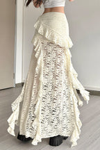 Lace Overlay Wave Detail Bodycon Skirt