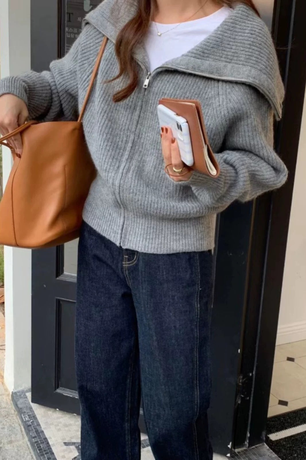 Shawl Collar Zip Knit Cardigan Main image