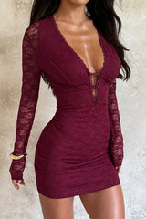 Sexy Deep V Long Sleeve Lace Dress