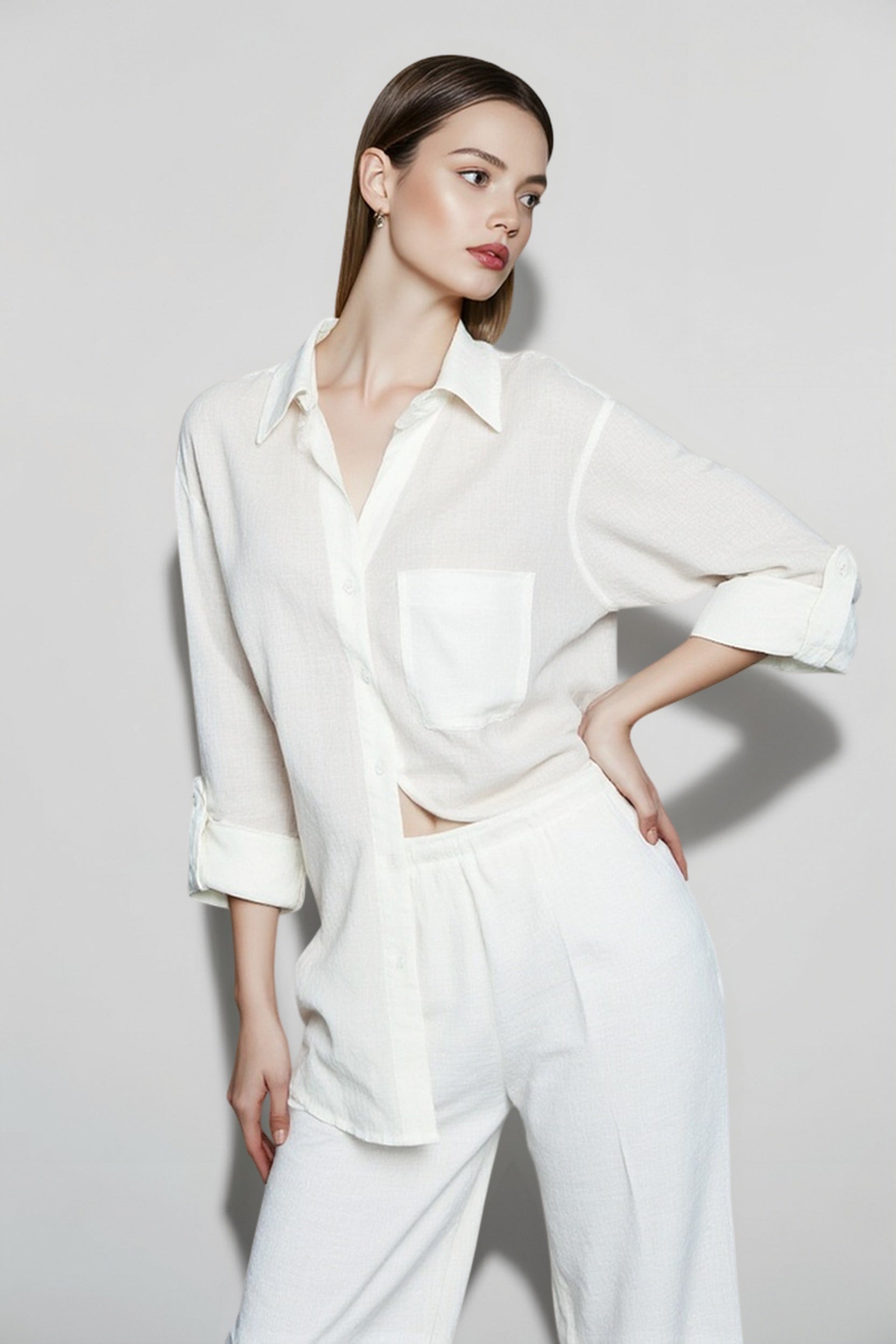 Linen V Neck Relaxed Blouse Secondary image