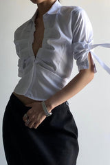 Ruched Button Front Blouse