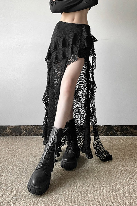 Lace Overlay Wave Detail Bodycon Skirt Main image