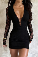 Deep V Long Sleeve Lace Dress