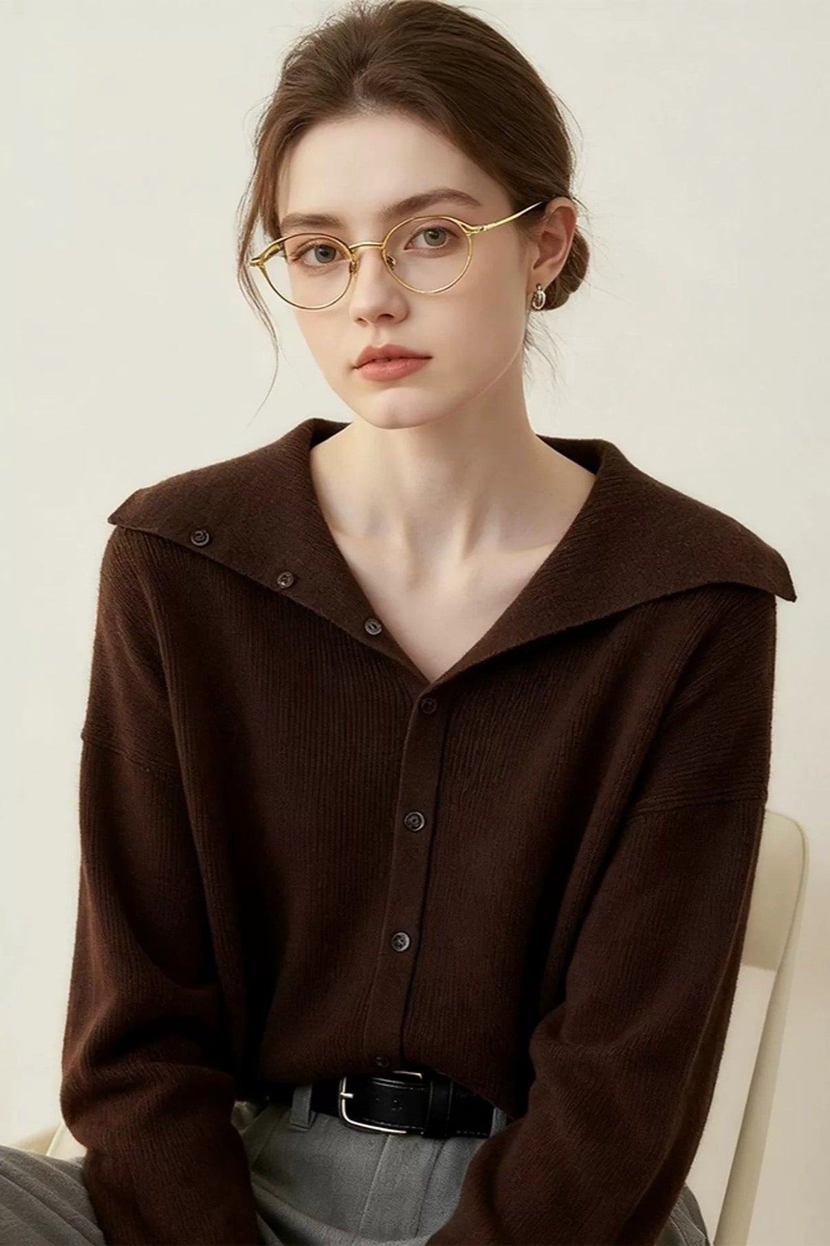 Brown Shawl Collar Cardigan Main image