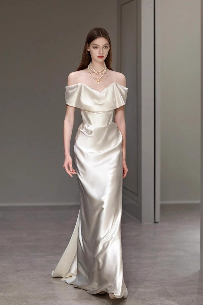 Elegant Off Shoulder Strap White Bridal Formal Dress Secondary image