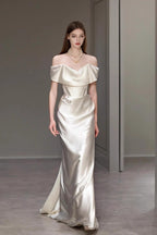 Elegant Off Shoulder Strap White Bridal Formal Dress