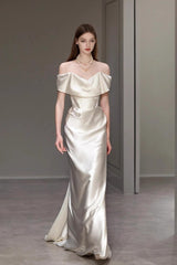 Elegant Off Shoulder Strap White Bridal Formal Dress