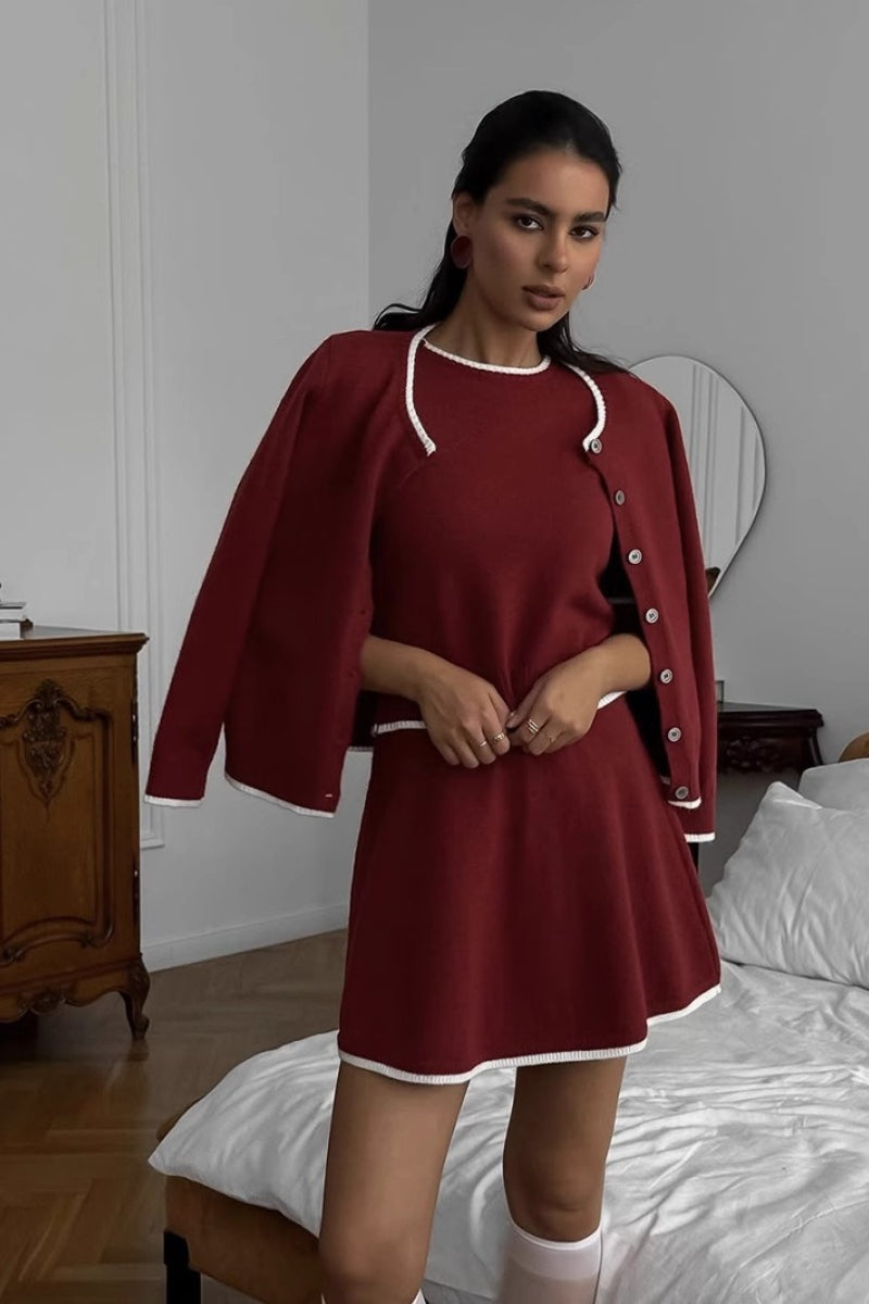 Loose Fit Tweed Cardigan Skirt Knit Set Secondary image