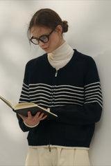 Retro Stripe Zip V-Neck Knit Top