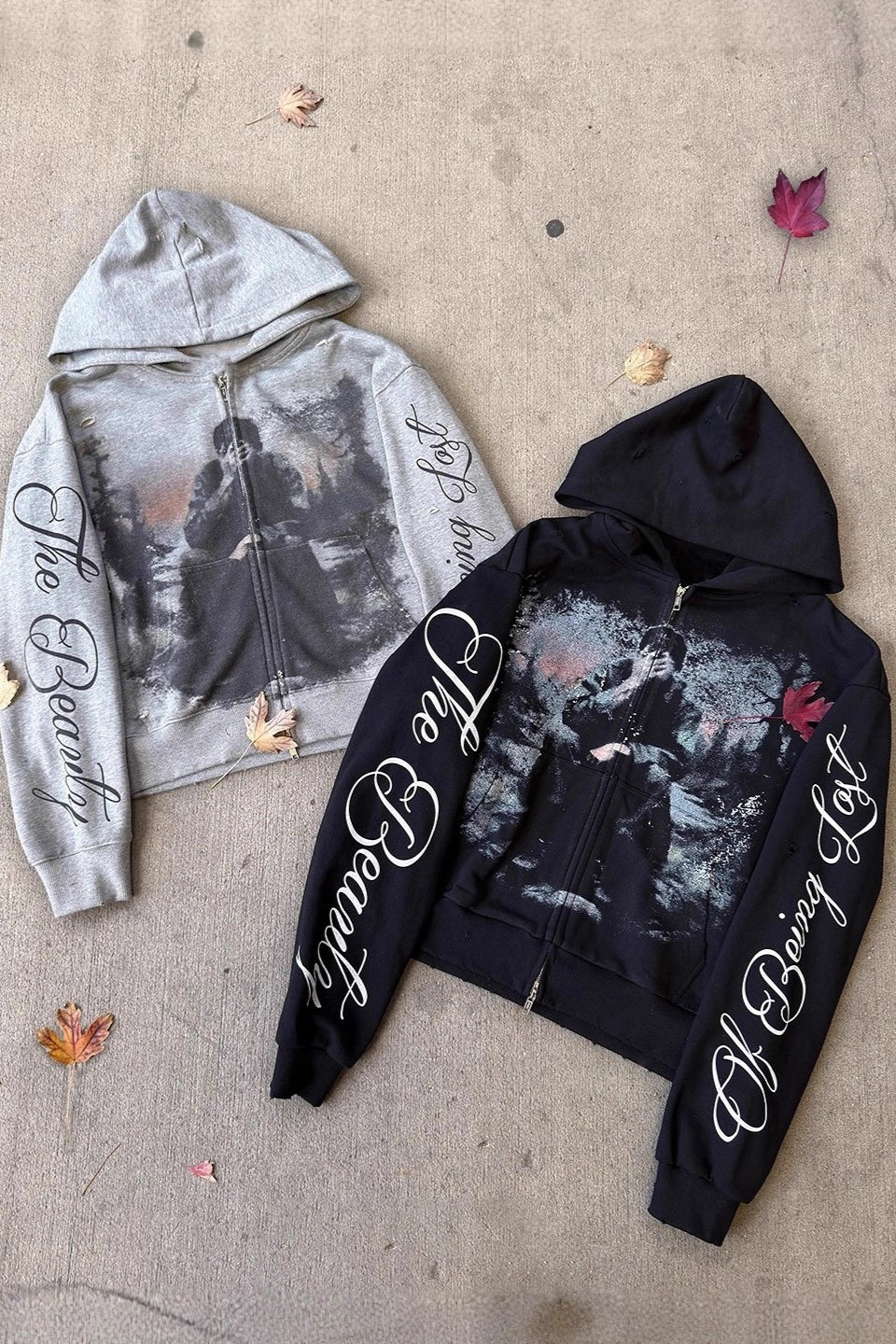 Photo Letter Graphic Zip Front Hoodie Main image