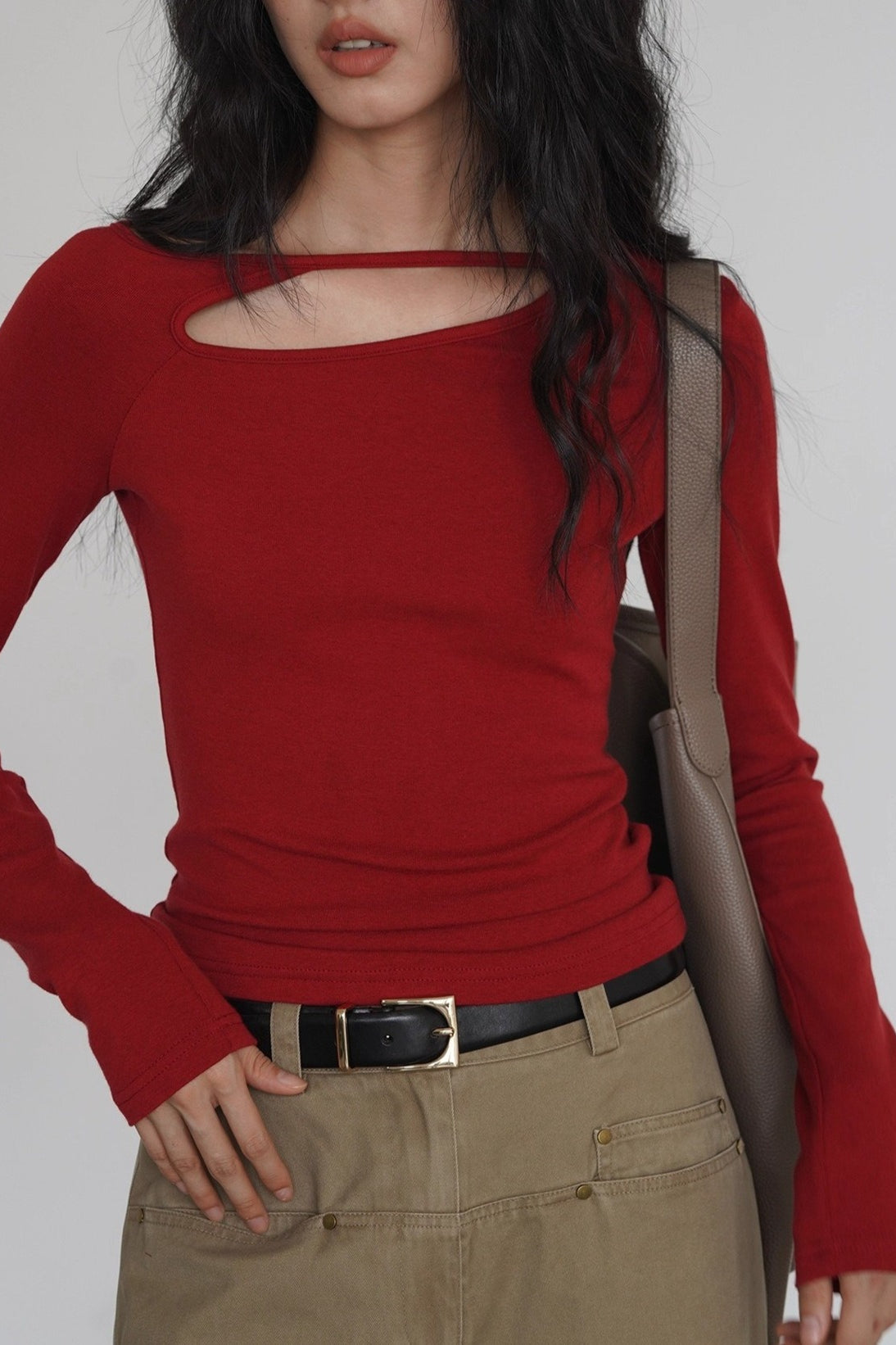 Asymmetric Cutout Slim Knit Top Secondary image