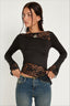 Sheer Lace Panel Flare Sleeve T-shirts