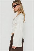 V Neck Batwing Sleeve Long Sleeved T-shirts