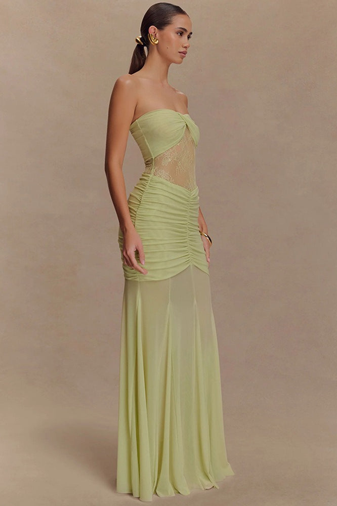 Lace Strapless Ruching Hollow Slim Long Lace Dress Secondary image