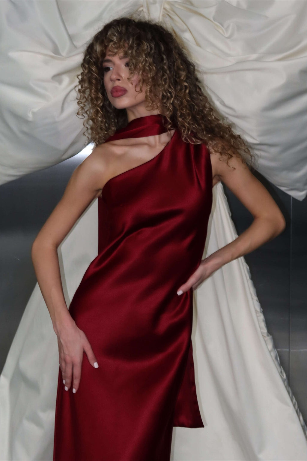 One Shoulder Fitted Silk Dress
