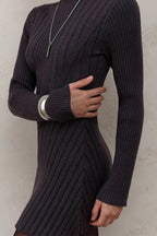 Elegant Playful Mock Neck Long Sleeve A-Line Mini Knit Sweater Dress