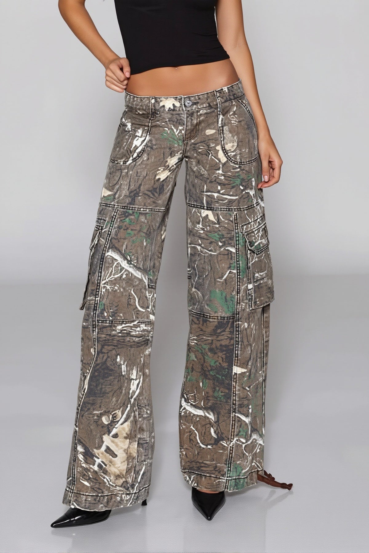 Woodland Camo Wide Leg Cargo Jeans Main image