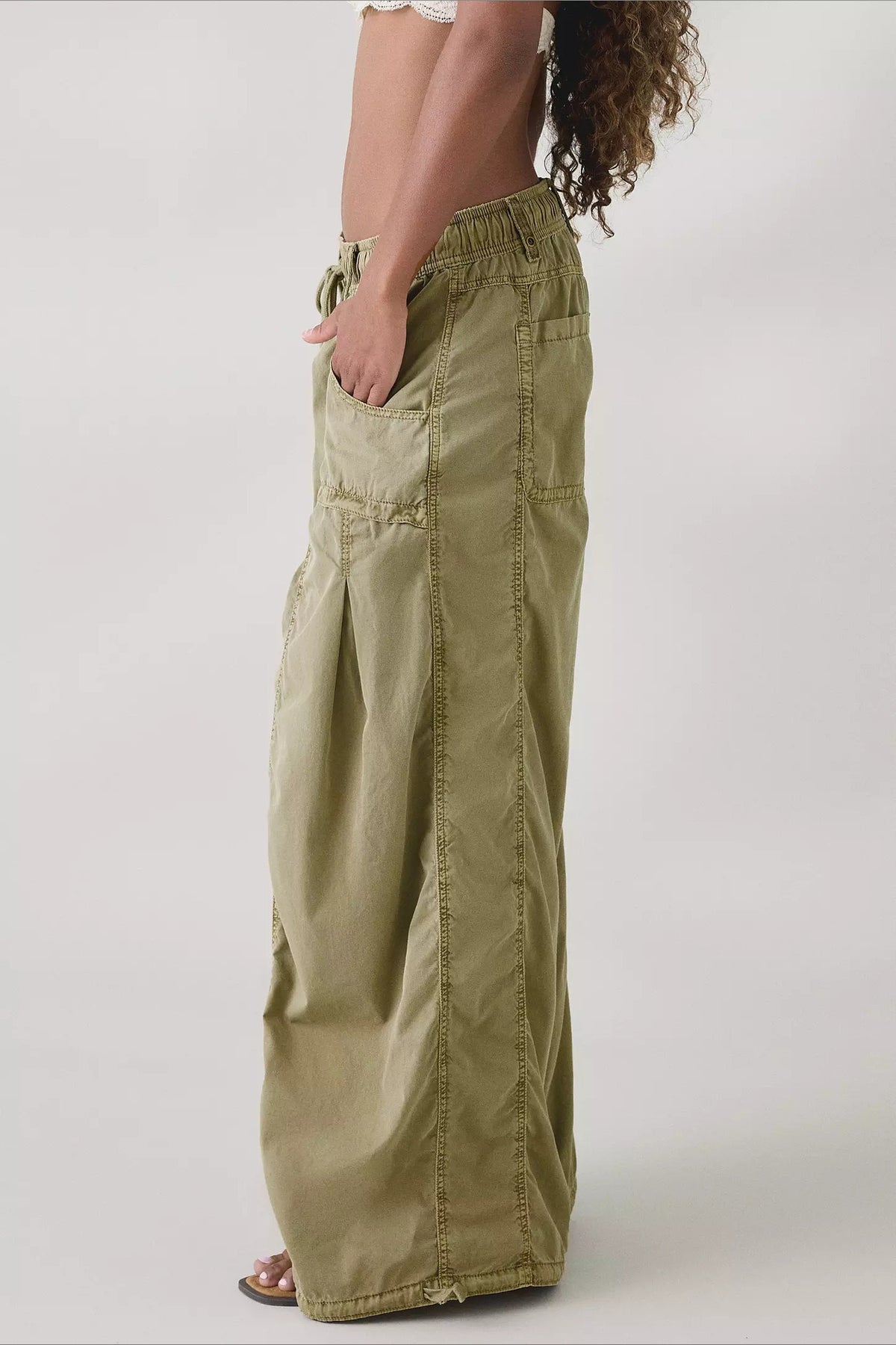 Drawstring Cargo Wide Leg Pants