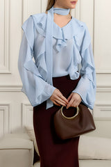 V Neck Ruffle Sleeve Blouse