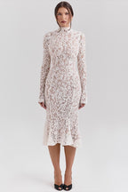 Crew Neck Lace Long Sleeve Mermaid Bodycon Lace Dress