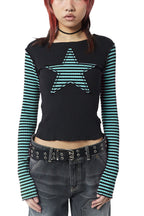 Star Panel Striped Layered Long Sleeve T-Shirt
