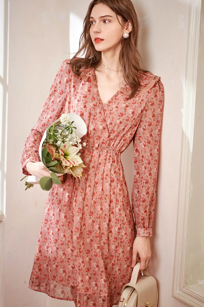 Printed Chiffon Fitted Waist Floral Dress Main image