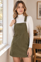 Button Strap Corduroy Dress