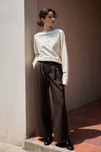 Linen Off Shoulder Slit Knit Top