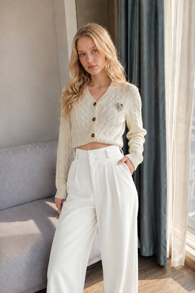 Solid Corduroy Wide Leg Knit Pants