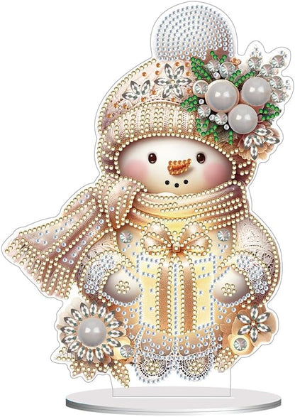 Christmas Snowman Diamond Art Tabletop Kit - Special Shape and Round Diamonds - Acrylic Xmas Decor DIY Crafts Gift