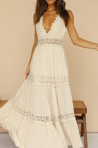 Elegant Lace V Neck Mid Rise Boho Dress Main image