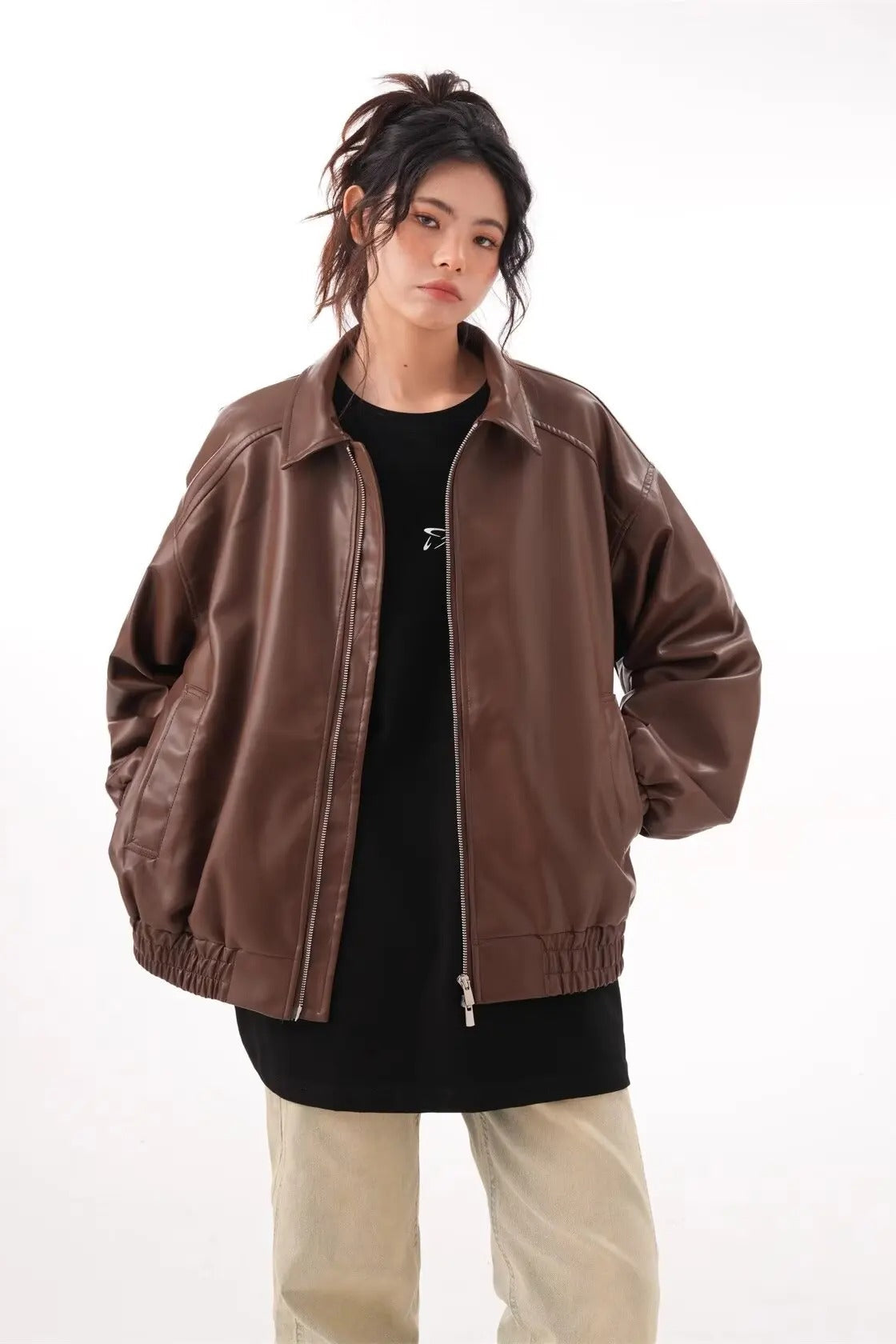 Vintage PU Leather Lapel Jacket Secondary image