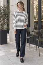 Cotton Striped Crew Neck Long Sleeve Tee