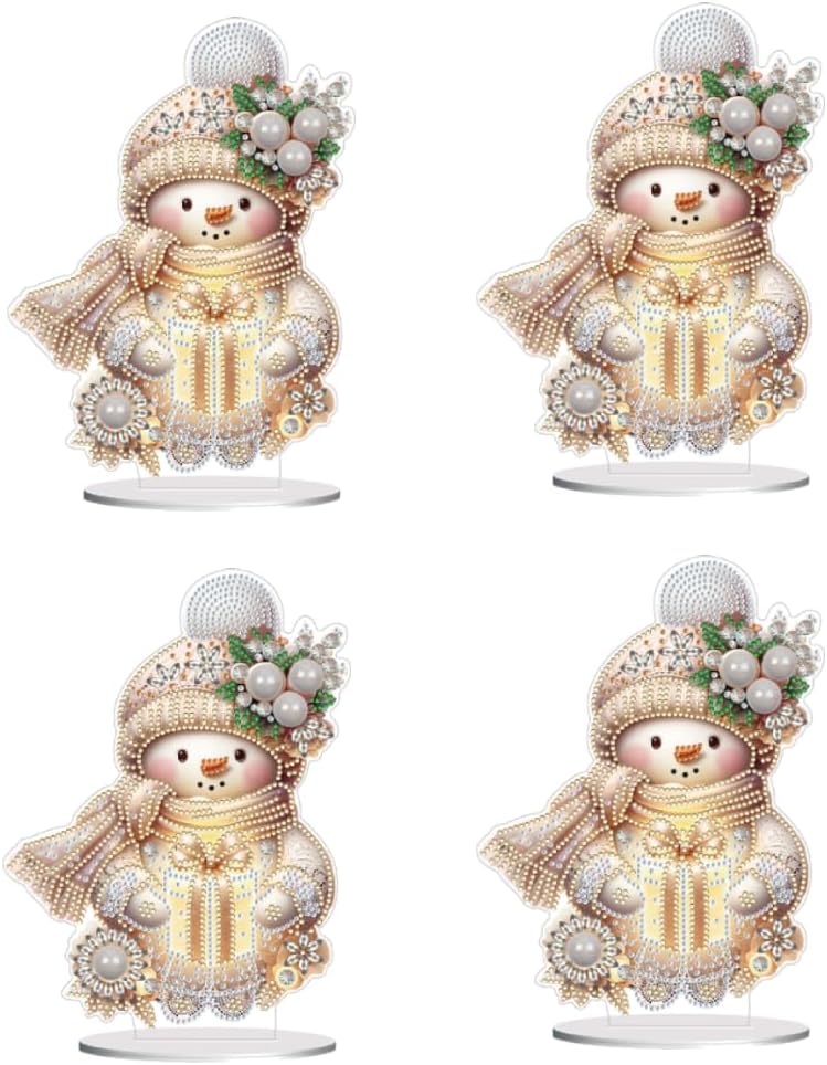 Christmas Snowman Diamond Art Tabletop Kit - Special Shape and Round Diamonds - Acrylic Xmas Decor DIY Crafts Gift