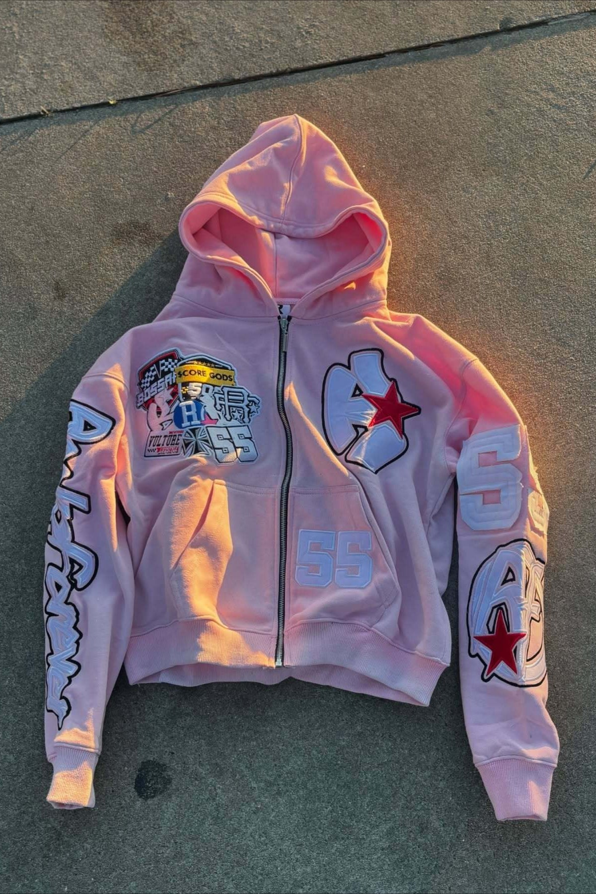 Racing Patch Graphic Cropped Zip Hoodie