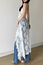 High Waist Backless Lace Dress