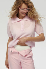 Hollow Out Polo Knit Sweater