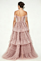 Pink Layered Tulle Prom Dress