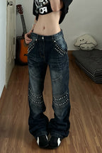 Studded Panel Low Rise Streetwear Jeans