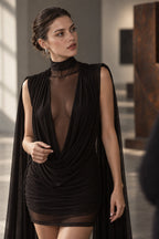 Halter Sexy Slit Sheer Mesh Mini Dress