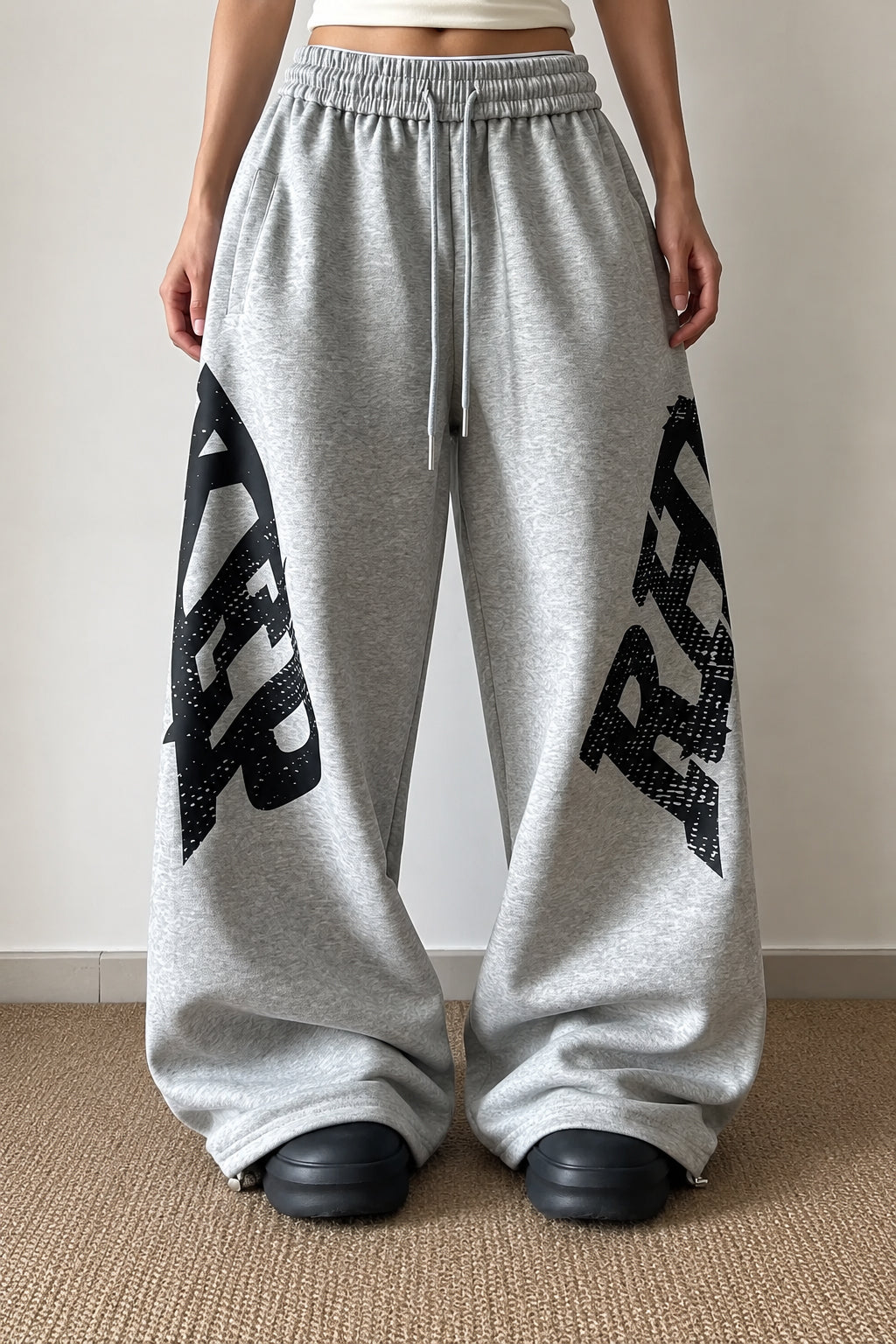 Oversized Letter Print Wide Leg Pants