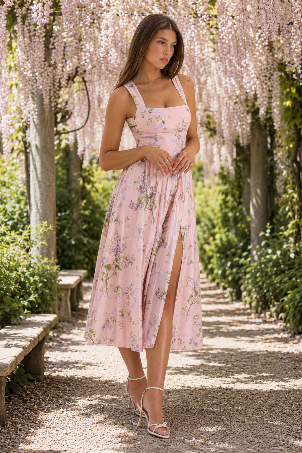 Printed Halter Slim Split Slip Dress Secondary image