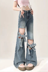 Slim Fit Bow Flare Jeans