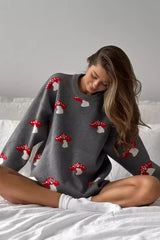 Mushroom Print Knit Sweater