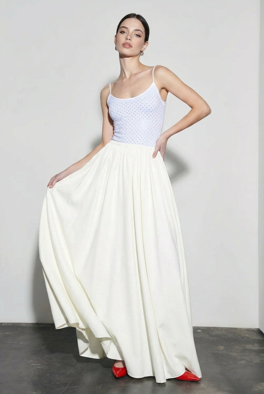 Solid Ruched Waist Flowy Vacation Skirt Secondary image