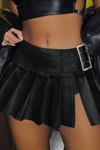 PU Leather Pleated High Waist Skirt