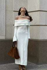 Collared Off-Shoulder  Knit Sweater Dress