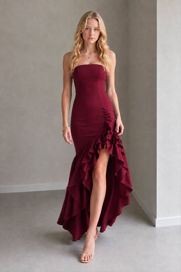 Strapless High Slit Backless Bodycon Slim Fit Elegant Prom Dress
