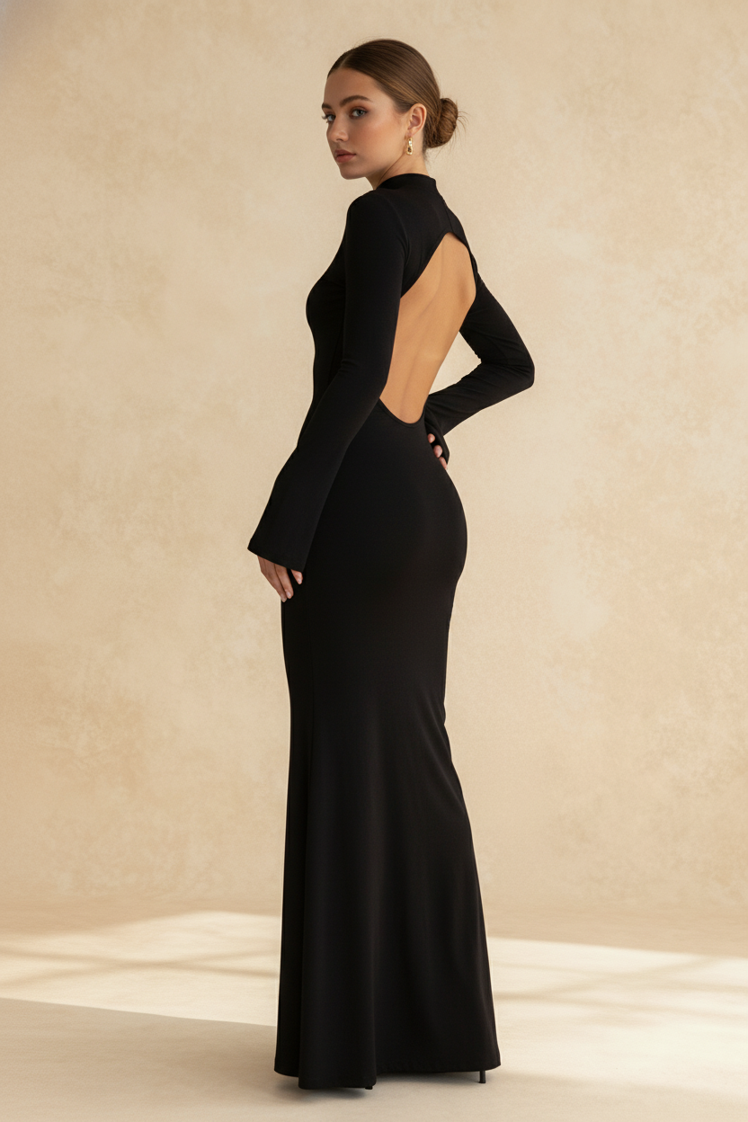 Backless Mock Neck Bodycon Maxi Dress Main image