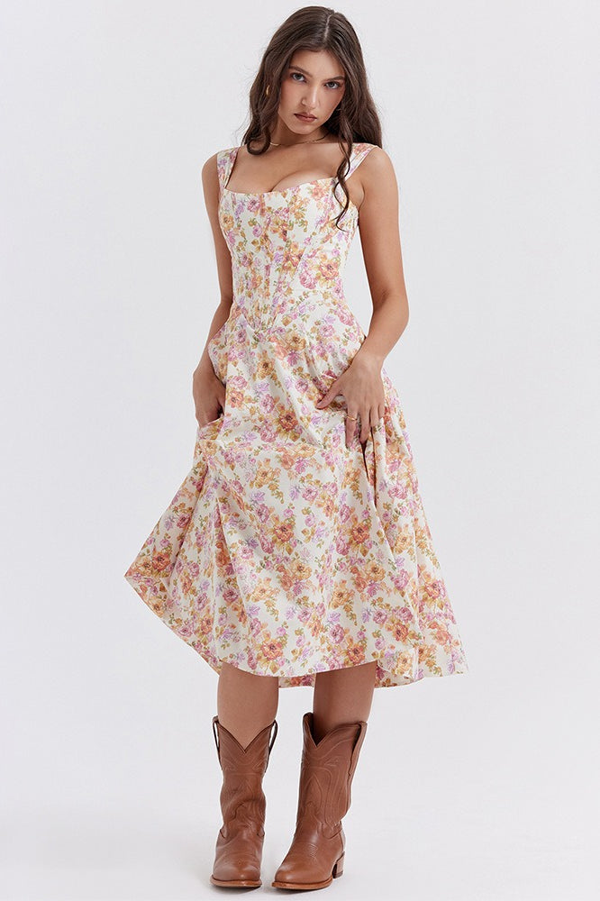 Floral Boned Spaghetti Strap Party Dress Main image